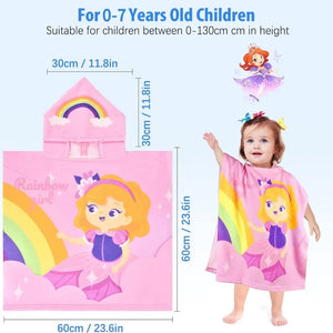 Pink Princess Rainbow Poncho Bath Towel for Kids, 1-7 years, 60 x 60cm | 100% Cotton, Skin-Friendly Microfiber Hooded Toddler Pool Towel | Quick-Drying, Water Absorbing, Full-Size Bathrobe