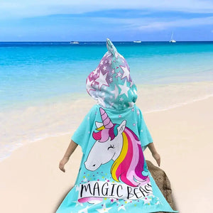 Magic Beach Pink Unicorn Poncho Towel for Kids, 1-7 years, 60 x 60cm | 100% Cotton, Skin-Friendly Microfiber Hooded Toddler Pool Towel | Quick-Drying, Water Absorbing, Full-Size Bathrobe
