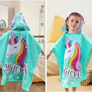 Magic Beach Pink Unicorn Poncho Towel for Kids, 1-7 years, 60 x 60cm | 100% Cotton, Skin-Friendly Microfiber Hooded Kids Bath Towel | Quick-Drying, Water Absorbing, Full-Size Bathrobe