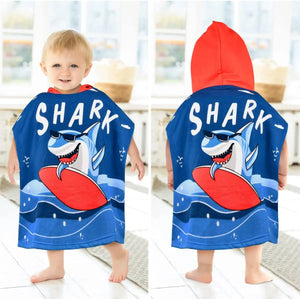 Dark Blue Shark Dive Poncho Baby Towel for Kids, 1-7 years, 60 x 60cm | 100% Cotton, Skin-Friendly Microfiber Hooded Toddler Pool Towel | Quick-Drying, Water Absorbing, Full-Size Bathrobe