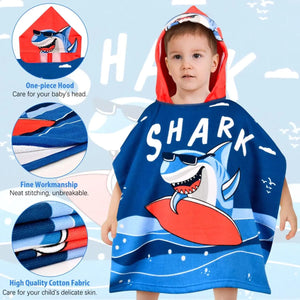 Dark Blue Shark Dive Poncho Baby Towel for Kids, 1-7 years, 60 x 60cm | 100% Cotton, Skin-Friendly Microfiber Hooded Toddler Pool Towel | Quick-Drying, Water Absorbing, Full-Size Bathrobe