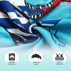 Cool Blue Dino Poncho Bath Towel for Kids, 1-7 years, 60 x 60cm | 100% Cotton, Skin-Friendly Microfiber Hooded Toddler Pool Towel | Quick-Drying, Water Absorbing, Full-Size Bathrobe